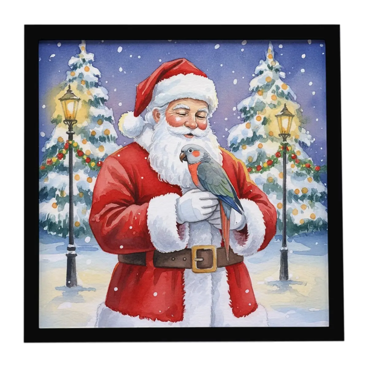 Carolines Treasures FNT1214MFP88 8x8 in. Artistic Red Bellied Parrot with Santa Claus Framed Aluminium Metal Print, Home Supplies Wall Cloth Hanger, Christmas Decoration