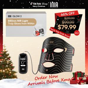 INIA GLOW 2 Red Light Therapy Mask , 4 Light Modes with 850nm NIR, 2600mAh Rechargeable LED Face Mask for Skincare at Home and Travel, Best Christmas Gift Ideas