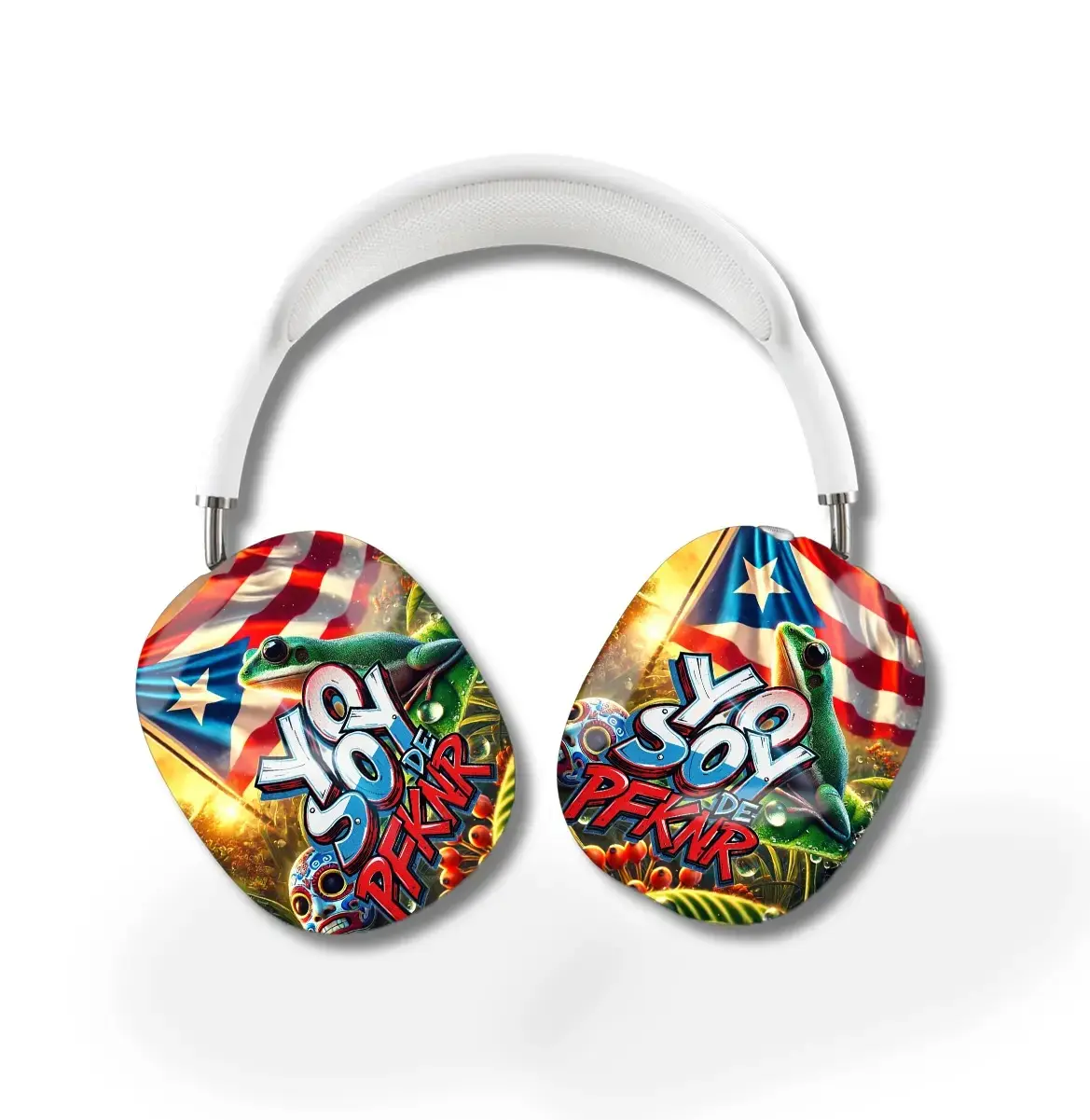 Puerto Rico Pride Tough AirPods Max Case - Coqui Frog & Grafitti Design - Smooth Premium Protection - Custom Aesthetic Headphone Cover - Streetwear Vibe