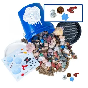 Christmas Frosty Gallon Bucket - Raw and tumbled stones with 4 crystal carvings