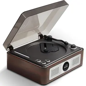 Y11 Retro CD Player with , Portable Desktop CD Player for  with Dual HiFi Speakers & Remote Control, USB/AUX/SPDIF Output, Brown