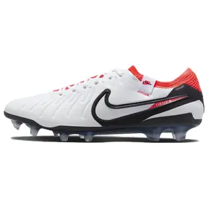 Nike Tiempo Legend 10 Elite FG Football Cleats for Natural Grass, Unisex White Red Black Trending Shoes, House White Official Shoes to Get / Maison Mihara