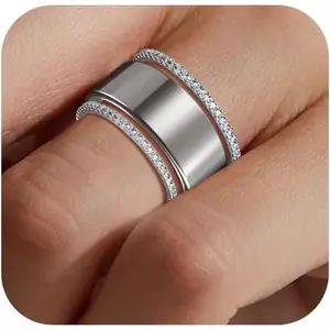 2-Pack 14K Gold Plated Stacking Rings CZ Sparkle Band for Smart Rings, Women’s Thin Stackable Rings