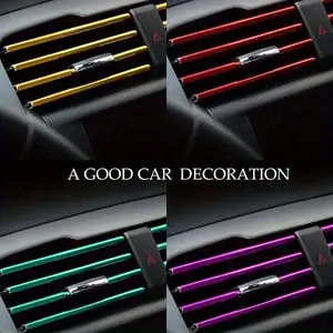10pcs Colorful Shiny Car Trim Strips for Car Decoration Car Interior Accessory Car Air Conditioner Vent Outlet Trim Strips U Shape Chrome PVC