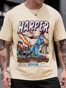 Men's Bryce Harper Planet Euphoria Print Short Sleeve Graphic Tee, Casual Style Street Baseball Graphic T-shirt for Summer, Fashion Men's Streetwear Top for Daily Wear, Crewneck
