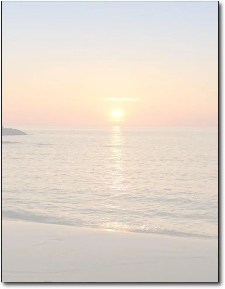 Beach Sunset Printable Letterhead Stationery Paper - 50 Sheets - 8.5" x 11" Decorative Writing Paper - Scenic Sunset Letter Paper - 28lb Bond (105gsm) for Summer Invitations Notes Events Announcements