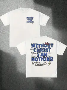 Men's Regular Fit without Christ I Am Nothing Round Neck Tee, Street Fashion Casual Short Sleeve T-shirt for Daily Wear, Menswear for All Seasons Top, Casual Style Tee