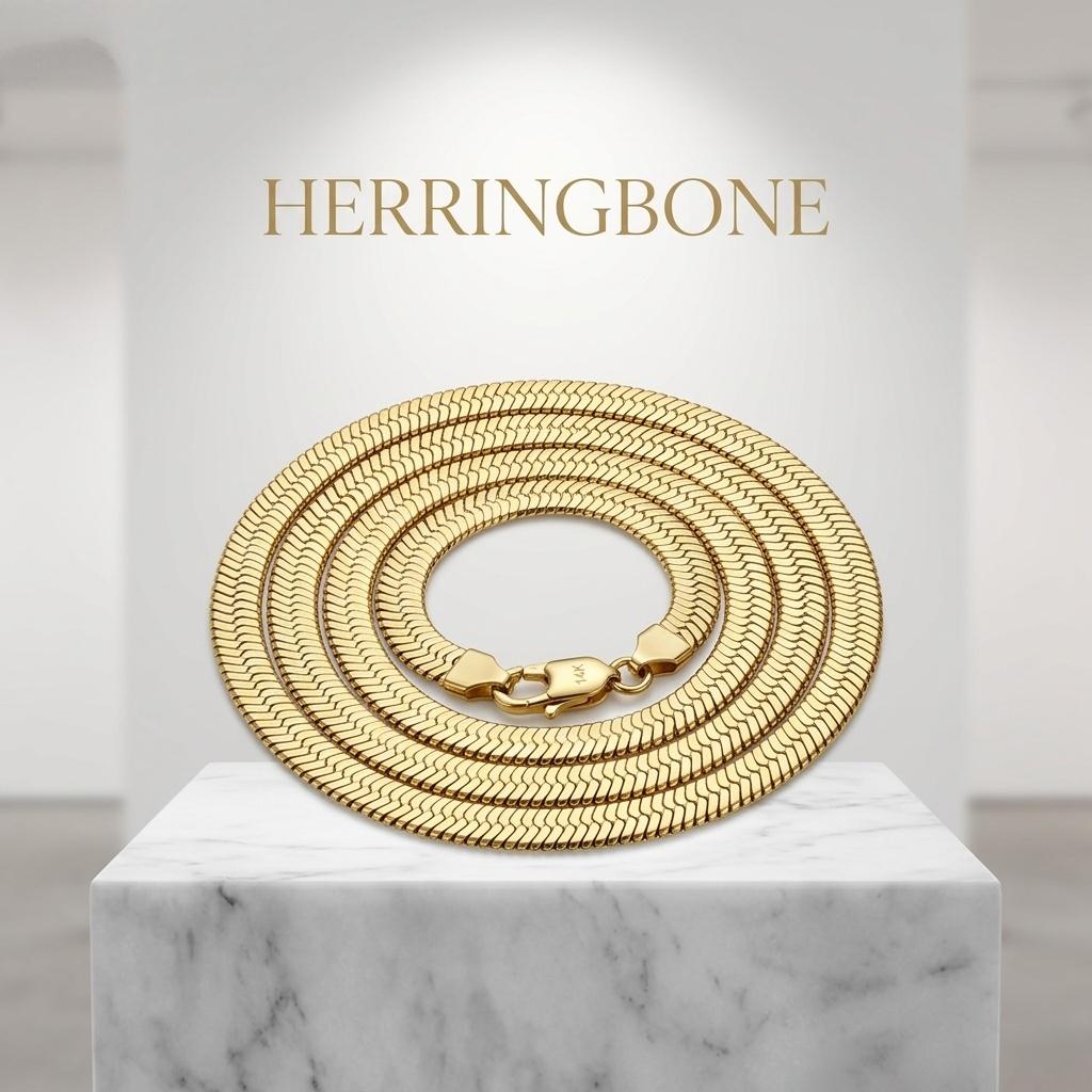 Flexible Stainless Steel Herringbone Serpentine Chain Necklace Gold-Tone 7.5-24 Inch Lengths 7mm Wide Hypoallergenic Gift Box Included