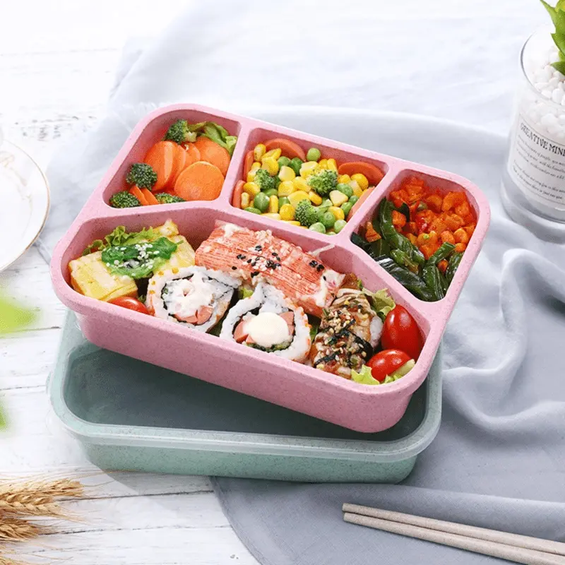 Microwave Bento Lunch Box Travel Picnic Food Fruit Container Storage Lunch Box, Square Compartment Office Worker Fast Food Box Microwavable Bento Box