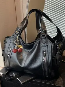 Retro simple and practical texture tote bag, Handbag Shoulder Bag, casual large capacity single shoulder crossbody bag, with side pocket design, wide shoulder strap, suitable for daily commuting and shopping, Hobo Crossbody Bags