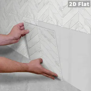 10PCS/Box GST Grey & White Marble Herringbone PE Foam Tile Stickers, Waterproof Shockproof Peel & Stick Tiles for Kitchen Bathroom Bedroom School Office Any Smooth Surface Home Decor