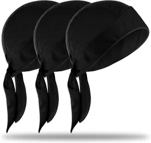 3Pcs Do Rags Sweat Wicking Beanie Cooling Skull Caps Doo Rag's Large for Men Women Helmet Liner Motorcycle Head Wrap Bandana Black