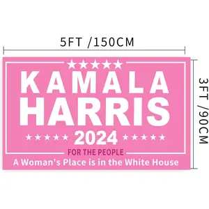 Pink Kamala Harris 2024 Flag 3FT x 5FT for the People A Woman's Pl*ace is in the White Hou**se