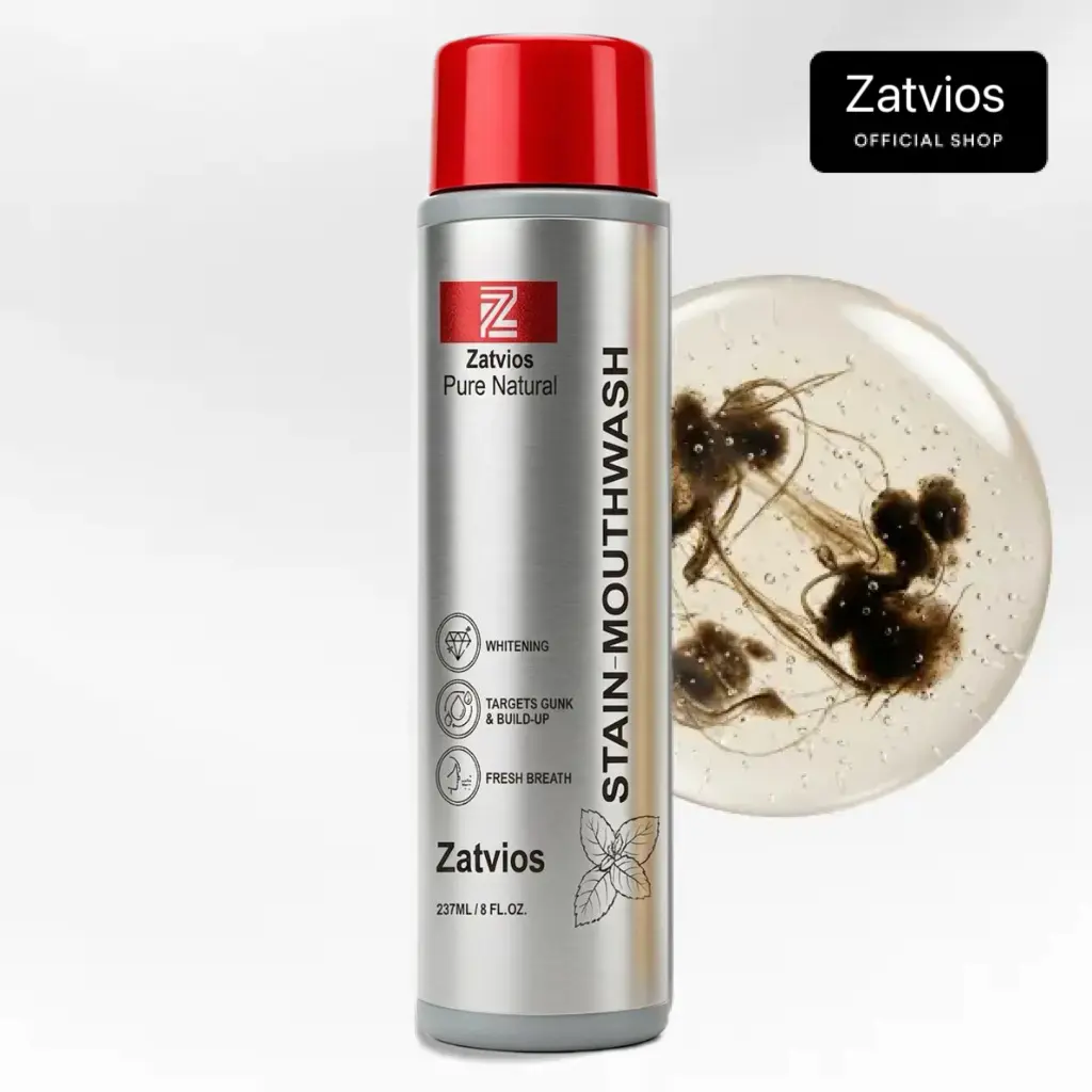 Zatvios Alcohol-Free Hydrogen Peroxide Mouthwash Cleanser, 237ml Liquid with Propolis & Essential Oils, Stain-Removing Brightening Fresh Mint Daily Oral Care Rinses (Contains Neither Alcohol)