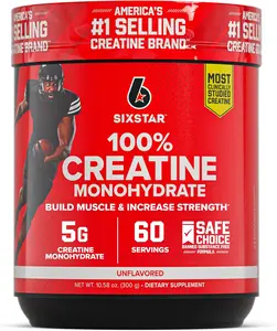 Six Star 100% Creatine Monohydrate Powder - Unflavored Micronized Creatine Monohydrate Supplement for Workout Performance, Muscle Building & Strength - Creatine Powder for Women & Men - 60 Servings