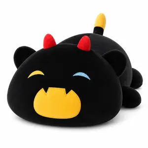 CHUBBYJOY Black Devil Plush Pillow, 12Inch 20Inch Dark Cute Stuffed Animal with Red Horns, Mismatched Eyes and Yellow Smile, Ultra Soft PP Cotton Plushie for Kids, Teens, Room Decor