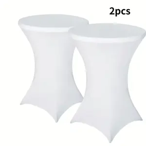 2pcs Round High-Tablecloth Set, Polyester Elastic Material, Ideal for Bar, Pub, Wedding, Party, Halloween, Christmas Decorations