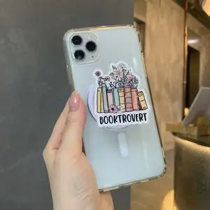 Cute Booktrovert Floral Books MagSafe Phone Grip – Book Lover Magnetic Phone Holder & Kickstand – Reader Gift for Bookworms