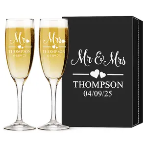 Mr and Mrs Wedding Toasting Champagne Flutes with Box, Set of 2 Glasses With Black Box, Laser engraved Tosting Flutes Engraved Personalized Glasses for Bride and Groom
