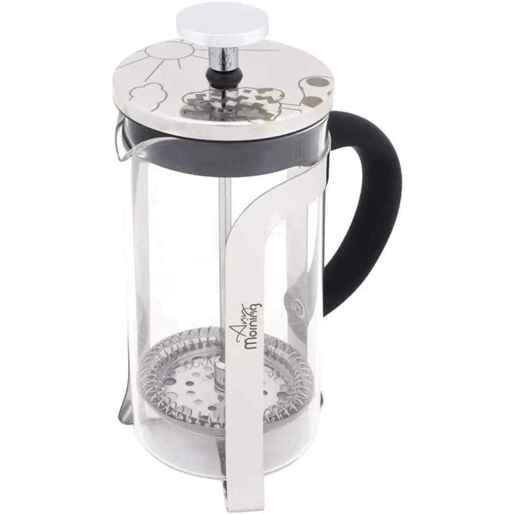 Any Morning French Press Coffee and Tea Maker, Borosilicate Glass Coffee Press, Stainless Steel Filter, Durable and Heat Resistant, Silver (600 ml, 20 oz, 2 Cup)