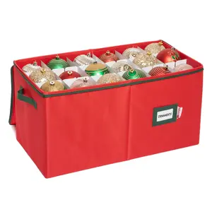 Christmas Ornament Storage Container with Dividers -Box Stores Up to 54 - 4" Ornaments, Convenient, Adjustable, Zippered, Large Bin