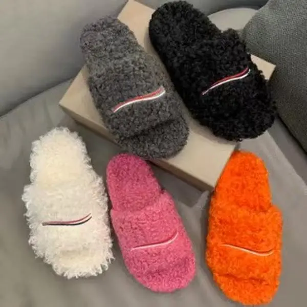 Bestseller Fuzzy Curly Teddy Slide Slippers for Women Men, Non Slip Platform Open Toe Plush Slippers Indoor Outdoor Cozy Warm House Slides Multiple Colors Available