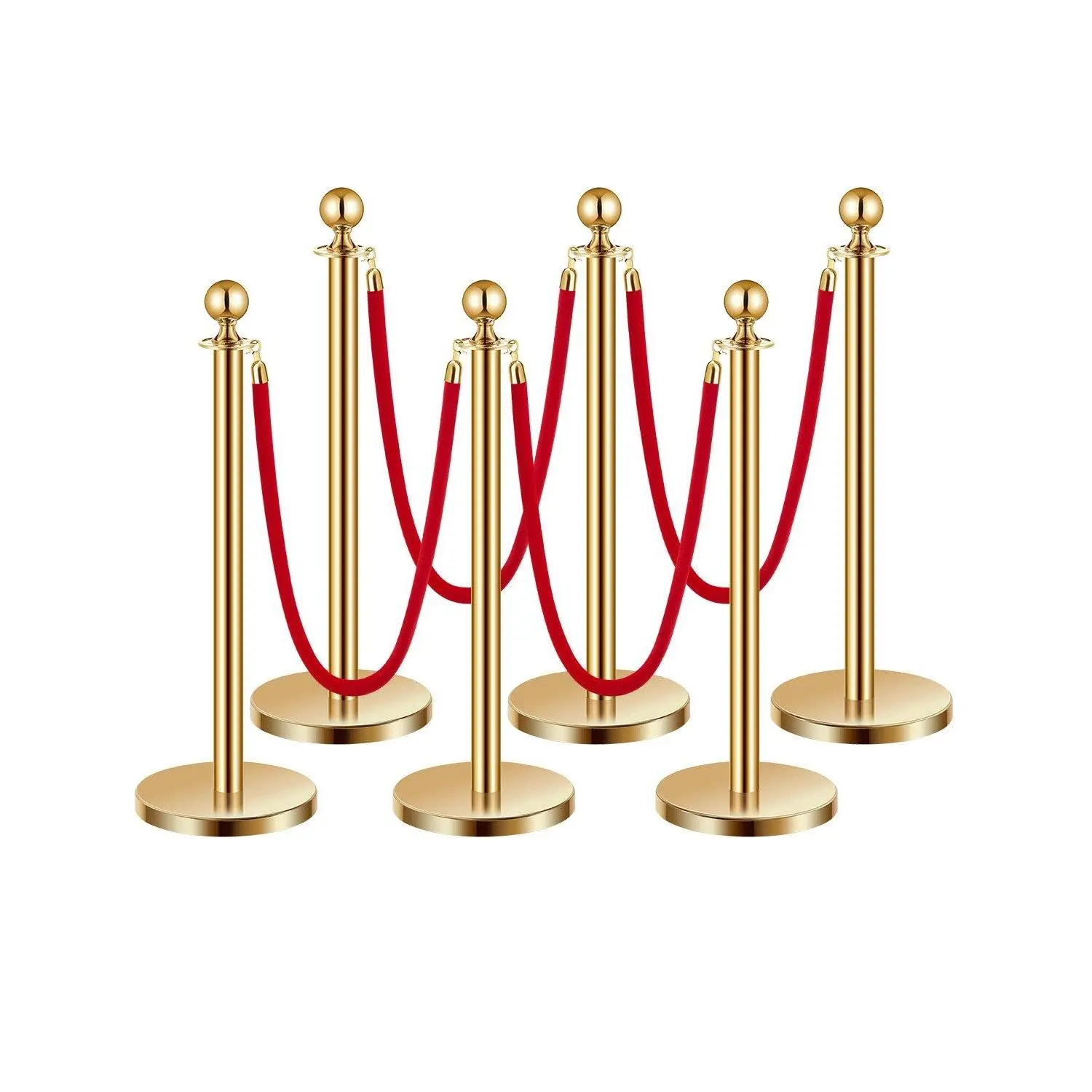 【DealsForYouDays】VEVOR Stanchions and Velvet Ropes 6Pcs, Hollow Base with Stainless Steel Post, 4 Red Velvet Ropes and Posts, Crowd Control Barriers Gold Stanchions, Red Carpet Runner Poles for Party Supplies Gifts Wedding, Set