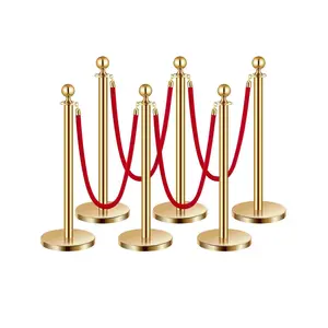 【Spotlight Day】VEVOR Stanchions and Velvet Ropes 6Pcs, Hollow Base with Stainless Steel Post, 4 Red Velvet Ropes and Posts, Crowd Control Barriers Gold Stanchions, Red Carpet Runner Poles for Party Supplies Gifts Wedding