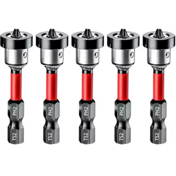 5pc S2 Steel Magnetic Positioning Screwdriver Bits, Professional Drywall Screw Locating Batch Heads for Plasterboard, Efficient Precise Drilling Tools for Home Improvement & Construction Projects, 5 Screwdriver Bits