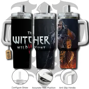 HardTimesMerch - The Witcher 3: Wild Hunt #2 40oz Handle Tumbler Stainless Steel Travel Mug, Game Inspired Vacuum Insulated Cup, Large Iced Coffee Tumbler, Manga Fighter Drinkware, Gamer Gift for Him Her