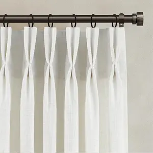 Pinch Pleated Linen Curtains 90 Inches Long for Living Dining Room Bedroom 2 Panel Set Beige White Cream Pinch Pleat Curtain 90 Inch Neutral Boho Floor to Ceiling Curtains Semi Sheer Linen Drapes