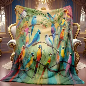 1pc Colorful Bird Flock Resting Pattern Theme Pattern Flannel Blanket Soft High-definition Digital Printing Cooling Blanket Suitable For All Year Round! 100% Polyester Fiber, Suitable For Family And Friends All Year Round