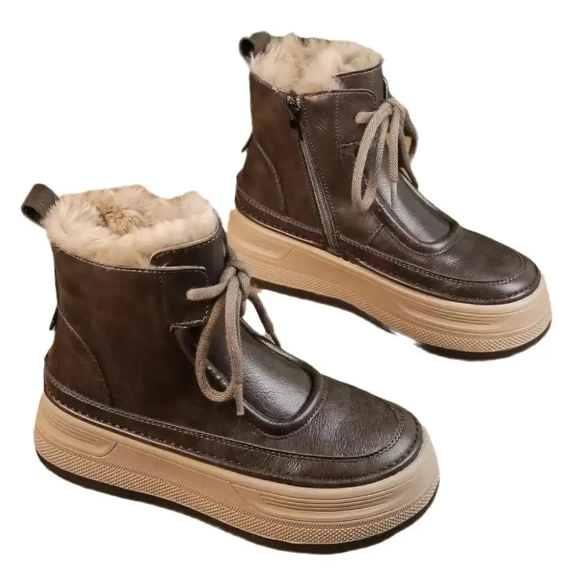 BDHJYDB Women'S Insulated Plush-Lined Winter Combat Ankle Boots with Lace-Up & Side Zipper Closure, Chunky Non-Slip Sole & Plush Lining - EVA & PVC Warm Hiking Boots for Outdoor, Casual, Casual Attire - Machine Washable, Durable Synthetic Cover-like Textu