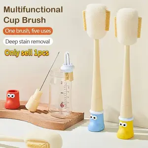 5-In-1 Multi-Function Cup Brush Set, Food Grade Silicone & Sponge Heads, Ideal for Bottle, Mug Cleaning, Durable Cleaning Tool, Sponge Brush, Bottle Cleaner