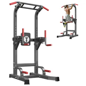 Soges Multifunctional Power Tower Pull Up Bar Dip Station for Home Gym, Height Adjustable 65.7"-87", Free Standing Full Body Exercise Training Machine, Indoor Fitness Workout Dip Bar, Black/Red/Yellow