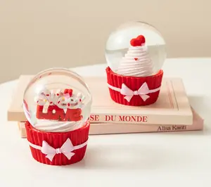 Glitzhome 3.25"H Valentine's Resin Cupcake Waterglobes S/2