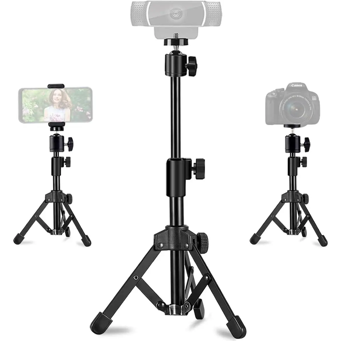Z-CPS6 Webcam Tripod Stand Extendable Desktops Tripod for Camera/Phone/Webcam, Desk Tripods Webcam Mount Holder Compatible with Logitech Webcams C925e C922x C922 C930e C930 C920 C615 /iPhone/Ring Light