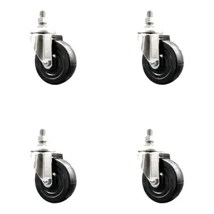 Soft Rubber Swivel Stem Caster Set of 4 with 4 Inch Caster Wheels - 12mm Metric Threaded Stems - 316 Stainless Steel Casters - Includes 4 Swivel Casters - Service Caster Brand