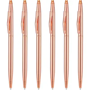 6 count Rose  Slim Metal Ballpoint Pen, 1mm Medium Point Black Ink Smooth Writing, for Business Office Teacher Student Wedding Guest