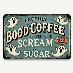 8x12 Inches Vintage Halloween Coffee Metal Sign for Home, Kitchen, Office, or Garage Decor