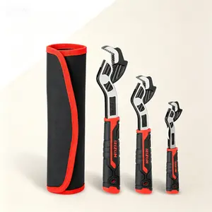 Self-Adjusting Pipe Wrench Set, 6 8 10 Inch Plumbers Tool with Self-Tightening Grip, for 9/32 to 1 3/8 Inch (7-35mm) Pipe Fittings and Hex Nuts, Adjustable Wrench, Heavy Duty Construction