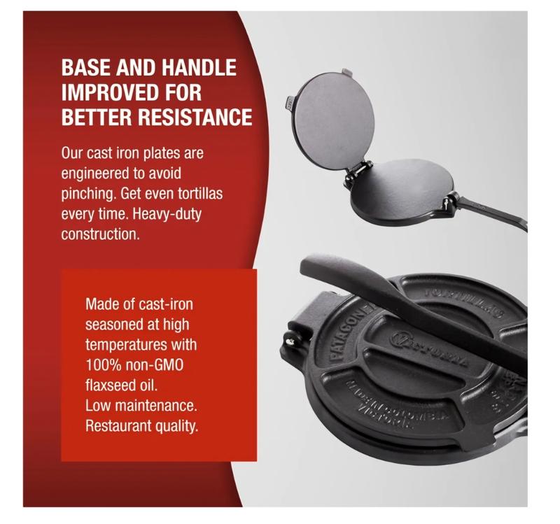 Cast Iron Tortilla Press, Tortilla and Roti Maker, Made in Colombia, 8 Inches