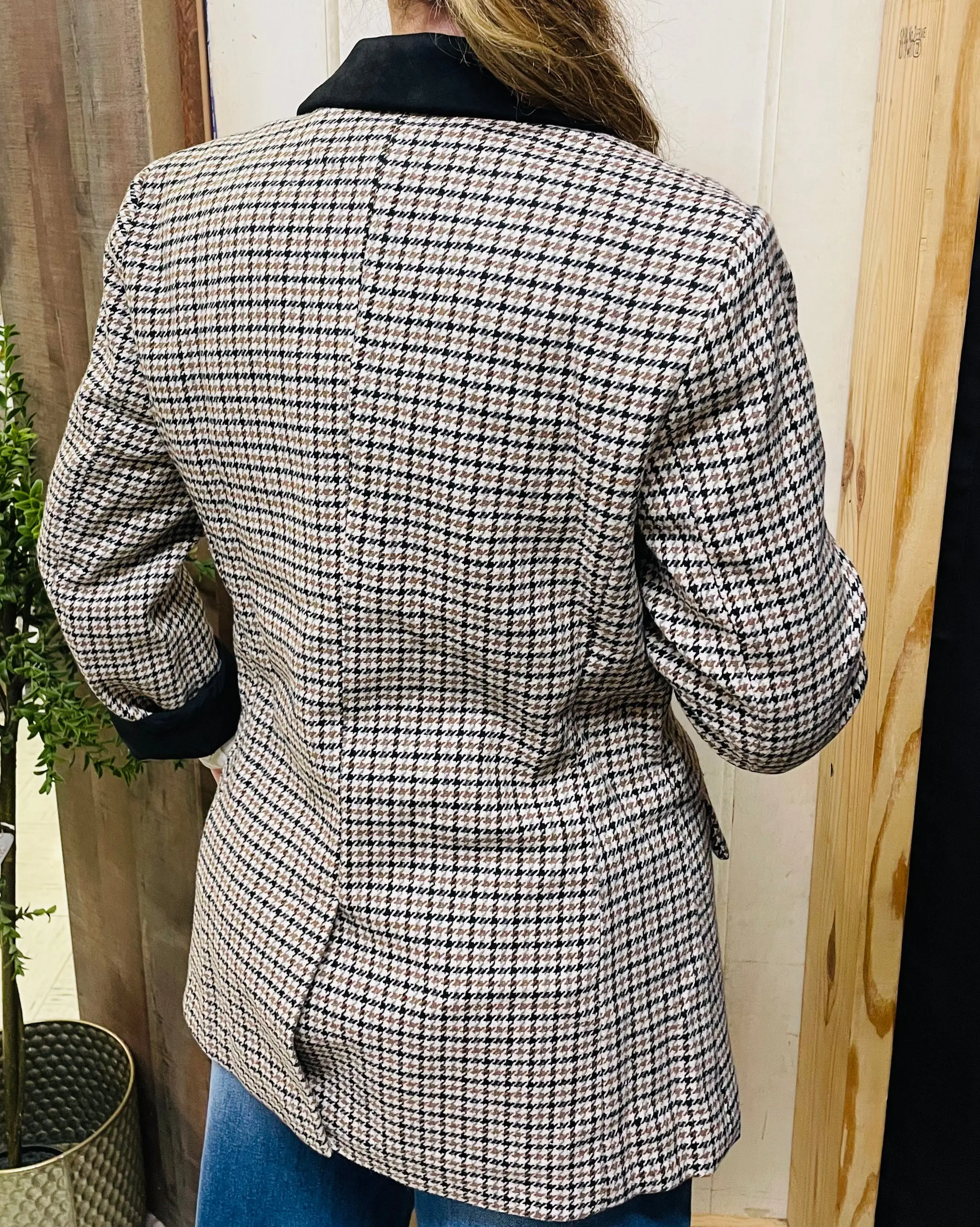 Suede Contrast Herringbone Blazer