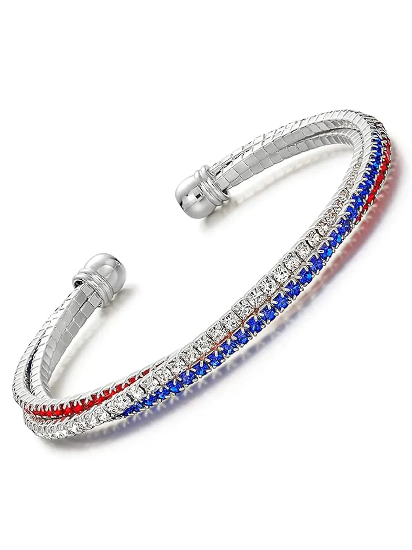 American Independence Day Tricolor Bracelet, Versatile Usa Flag Rhinestone Wristband, Patriotic July 4th Jewelry, Adjustable Size, Copper Chain