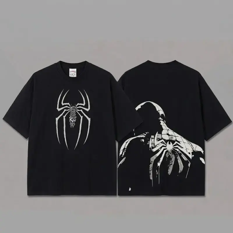 Ver 4 Spidey Inspired Oversized Black Graphic T-Shirt, Vintage Movie Actor Fan Tee, The Peter Shirt, Y2K Comic Style Streetwear Top