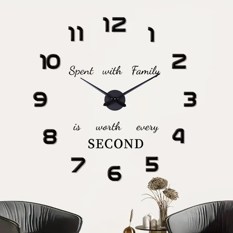 Modern Simple Large-Sized Creative DIY Artificial Wall Clock, Frameless Design, Quiet No Ticking Sound, Home Living Room Office Kitchen DIY Decorations