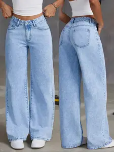 Women's Wide Leg Jeans, Casual Simple Denim, All Seasons Wear, Versatile Daily Use, Loose Fit, Natural Waist