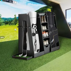 55.5''x16''x37''(LxWxH) Wooden Golf Bag Organizer and Storage Rack, High Quality Wooden 2 Golf Bag Rack with Drawers, Easy to Assemble Golf Club Holder/Stand with Club Holders on Side