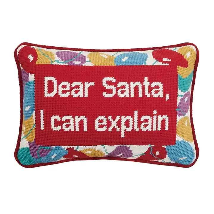 Peking Handicraft 31GY1810C12OB 8 x 12 in. Dear Santa Embroidered Needlepoint Style Blown in Filler Hook Pillow, Multi Color