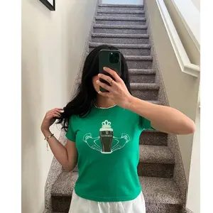 St Patrick's Day Guinness Claddagh Baby Tee for Women, Saint Patrick T-shirt Shamrock Bar Crawl Outfit